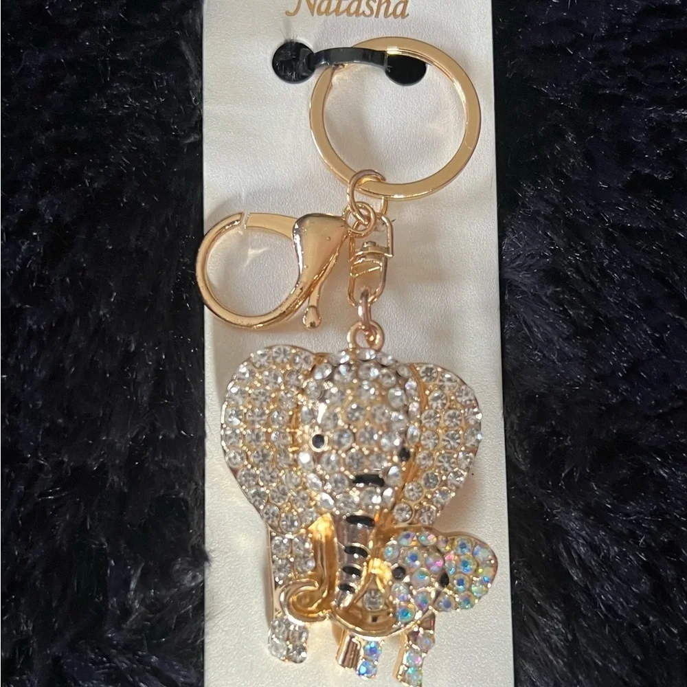 🐘💗Natasha Gold with Crystals Elephant Mom & Baby Purse Charm Keychain.🐘💗NWT